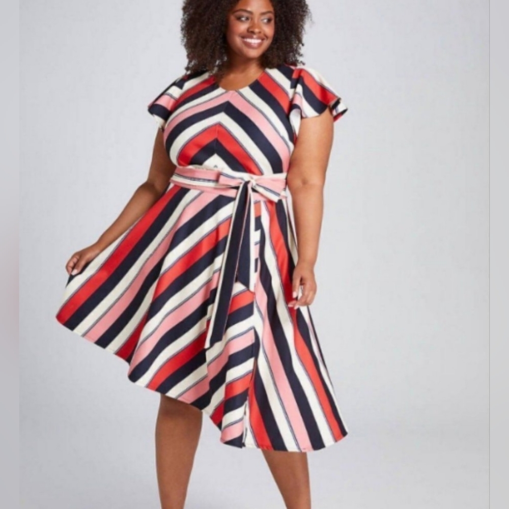 LANE BRYANT Asymmetrical Striped Dress with POCKETS - size 20